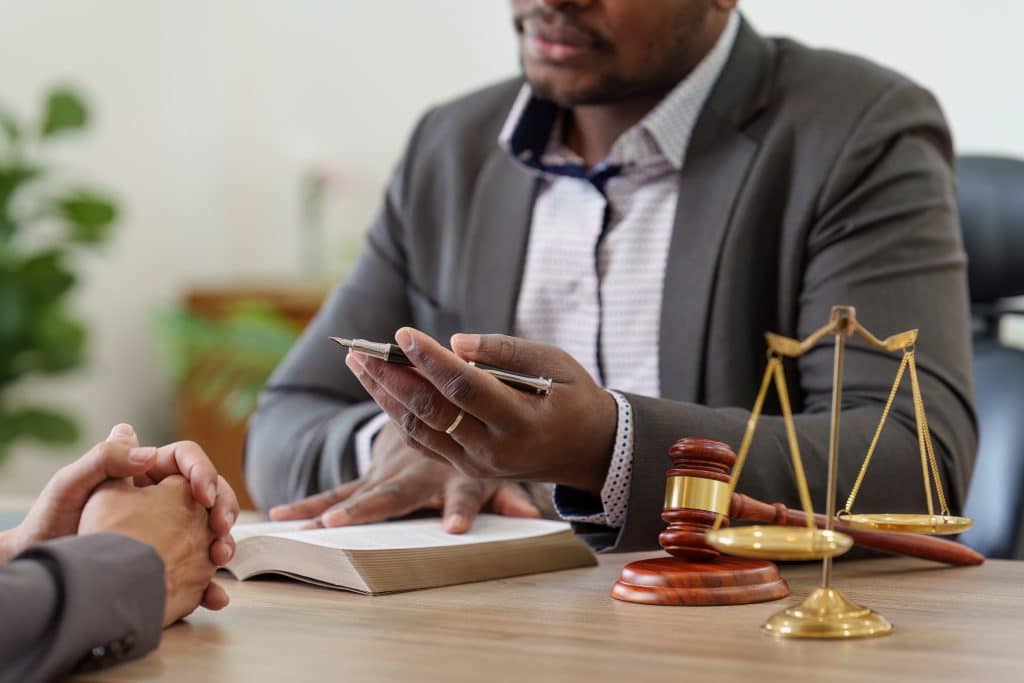 Attorney giving advice to client